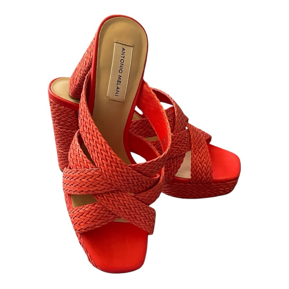 Antonio Melani Women's Orange Woven Heeled Sandals, size 8
